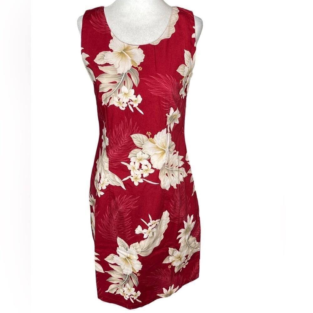 Vintage Pacific Legend Dress Red Hawaiian Hibiscus Flowers Cotton Sleeveless S